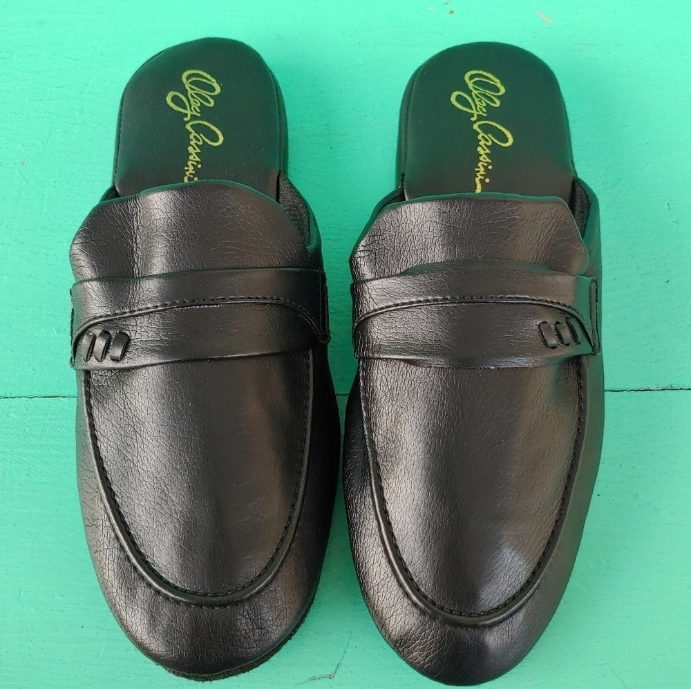 Oleg Cassini Vintage Black Faux Leather Slip On Mules Size Women's 7